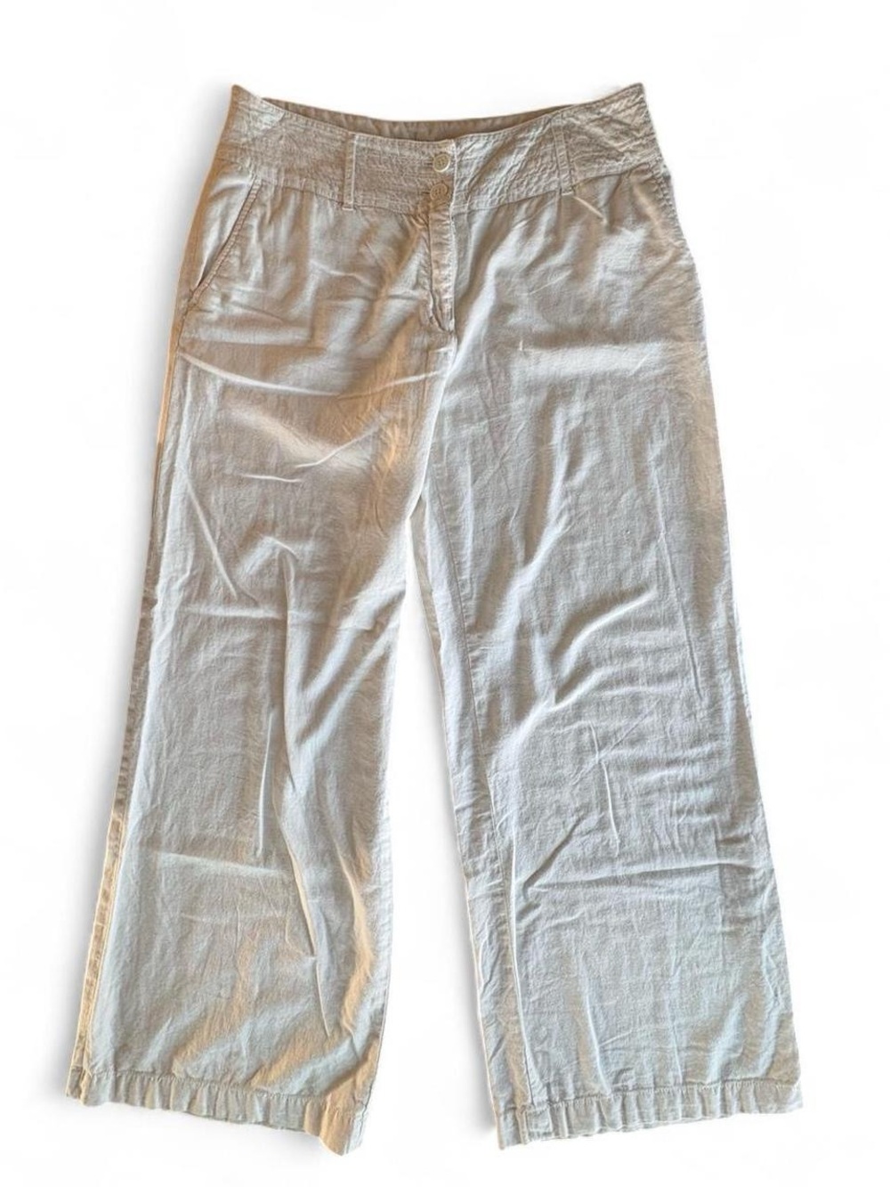 White linen blend wide leg pants 12 cropped capris vacation coastal beach womens